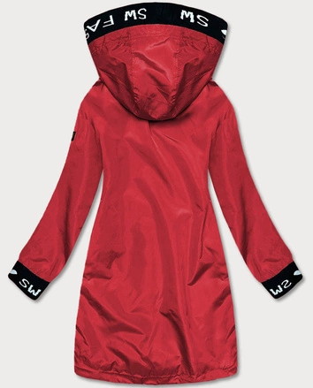 Cienka kurtka damska z ozdobną lamówką czerwona (B8145-4)