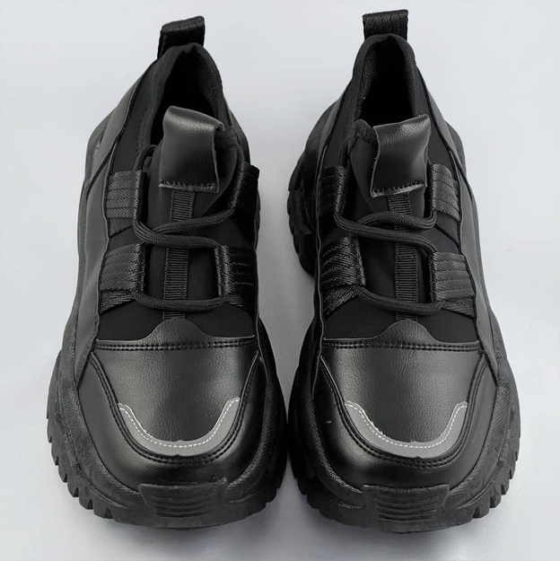 Sznurowane sneakersy na platformie czarne (ra5)