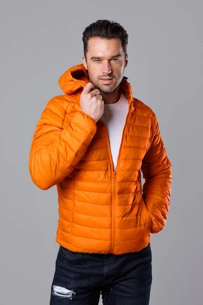 Pikowana kurtka męska z kapturem pomarańczowa (HM112-22)