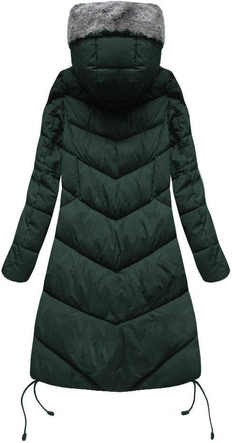 DŁUGA KURTKA DAMSKA ZIMOWA Z KAPTUREM ZIELONA (7755)