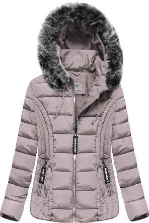 KRÓTKA PIKOWANA ZIMOWA KURTKA DAMSKA Z KAPTUREM JASNORÓŻOWA (R2618)