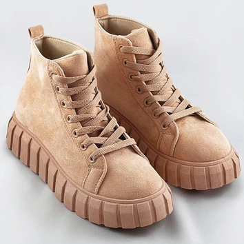 Sznurowane trzewiki z imitacji zamszu jasny beż (xa057)