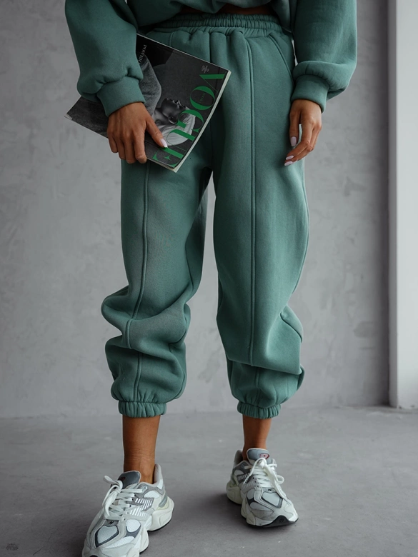 Bawełniany komplet dresowy z krótką bluzą zielony (82160)