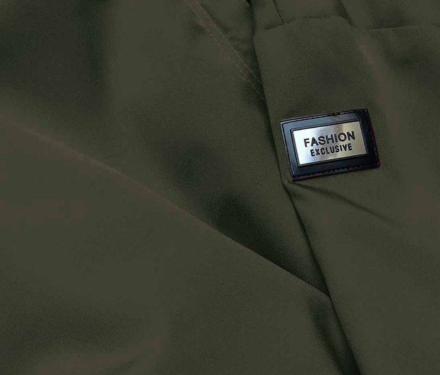 Cienka kurtka damska z ozdobną lamówką khaki (B8142-11)