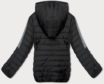 Pikowana kurtka damska z kapturem czarny-grafit (8M912-392)