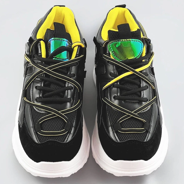 Sneakersy damskie z podwójnymi sznurówkami czarne (7001)
