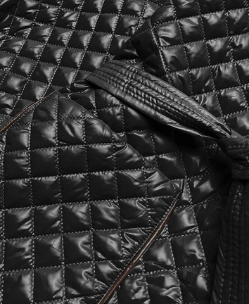 Pikowana kurtka damska z paskiem czarna (7262)