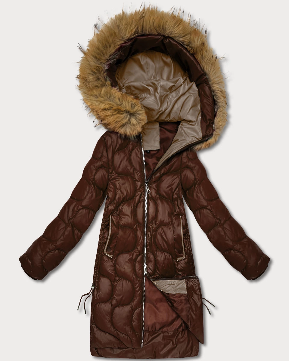 Kurtka damska z ozdobnym pikowaniem J Style czekoladowa (5M3351-158)