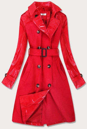 CIENKI PŁASZCZ Z ŁĄCZONYCH MATERIAŁÓW CZERWONY (YR2027)