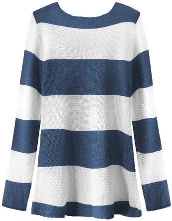 AŻUROWA NARZUTKA W PASY BIAŁO-NIEBIESKA (231ART)