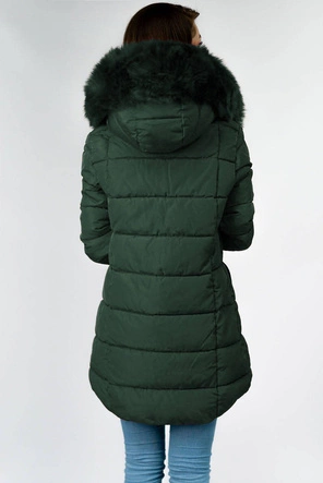 ASYMETRYCZNA DAMSKA KURTKA ZIMOWA BUTELKOWA ZIELEŃ (X7670X)