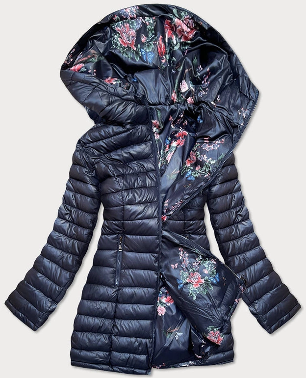 DWUSTRONNA KURTKA DAMSKA Z KAPTUREM GRANATOWA (8913-E)