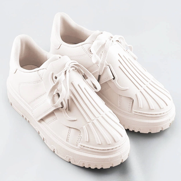 Damskie buty sportowe z nakładką na sznurowadła beżowe (ra2049)