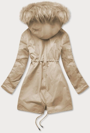 DAMSKA PARKA ZIMOWA Z PODPINKĄ I KAPTUREM BEŻOWA (7600)