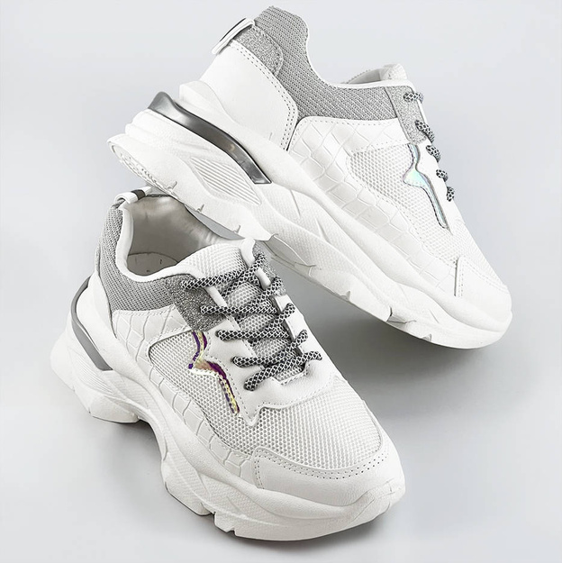 Sznurowane buty sportowe damskie biało-szare (lu-3)