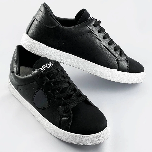 Damskie trampki z łączonych materiałów czarne (1088)