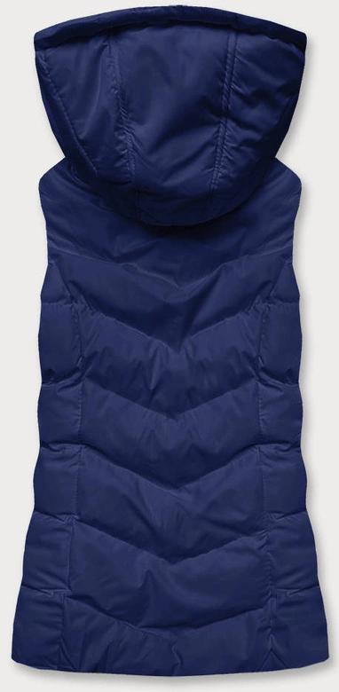 Puchowa kamizelka damska z kapturem granatowa (5M720-215)