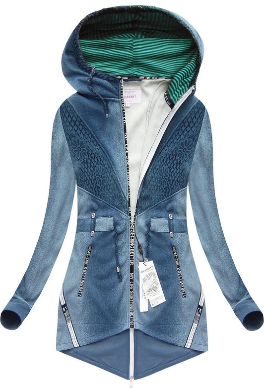 BLUZA Z KORONKĄ I KAPTUREM NIEBIESKA 1/2 (MODEL2)