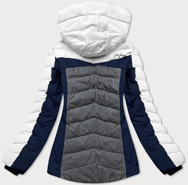 ZIMOWA KURTKA SPORTOWA DAMSKA Z KAPTUREM BIAŁO-SZARA (B2378)