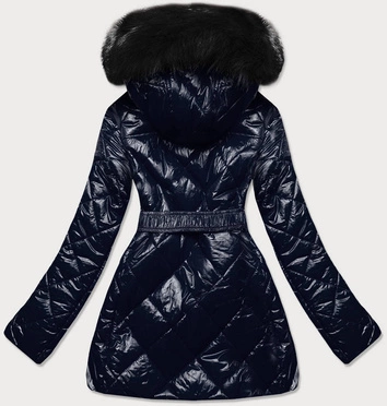 Błyszcząca kurtka zimowa na misiu granat (w756)