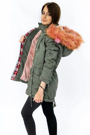 BAWEŁNIANA DAMSKA PARKA ZIMOWA KHAKI 1 (K5001)