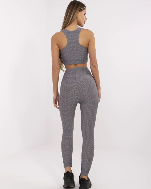 Sportowy komplet top i legginsy ciemny szary (5448)