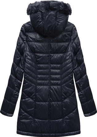 PIKOWANA DAMSKA KURTKA ZIMOWA Z KAPTUREM GRANATOWA (B2617-30)