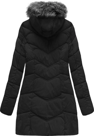 DŁUŻSZA PIKOWANA DAMSKA KURTKA ZIMOWA Z KAPTUREM CZARNA (B2643)