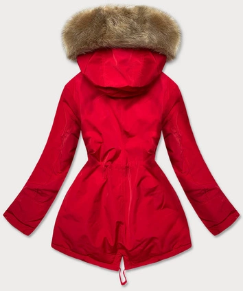 ZIMOWA KURTKA DAMSKA Z FUTRZANĄ PODSZEWKĄ CZERWONY-BEŻ (W558BIG)