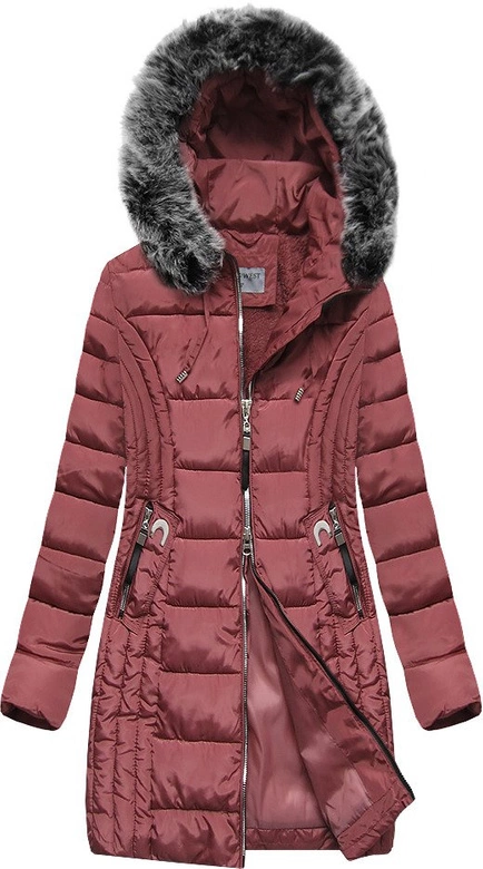 DŁUŻSZA PIKOWANA DAMSKA KURTKA ZIMOWA Z KAPTUREM RÓŻOWA (B2619-30)