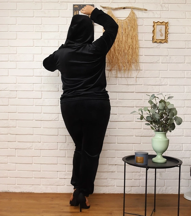 Dres damski z rozpinaną bluzą plus size czarny (8216)