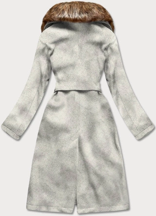 Damski płaszcz z futerkiem jasny szary (saskia)