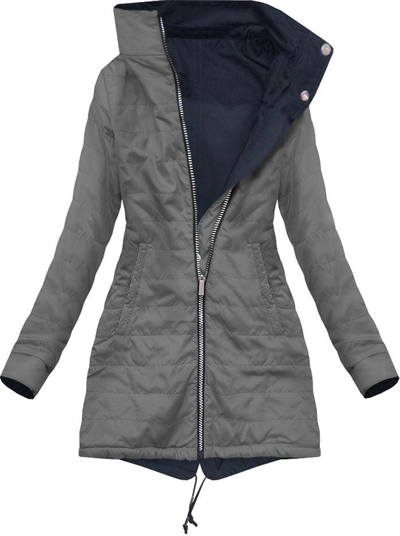 DWUSTRONNA PARKA Z KAPTUREM GRANATOWO-SZARA (W303)