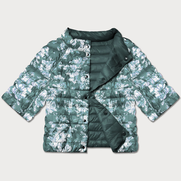 Dwustronna kurtka damska plus size z rękawem 3/4 Minority ciemny miętowy/kwiaty (M23-7010-253)