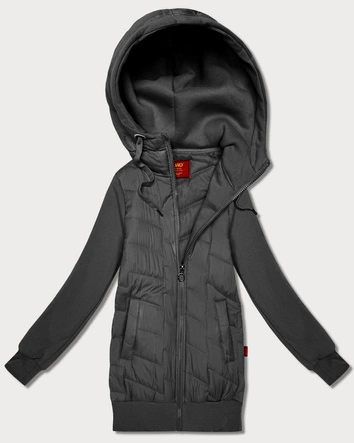 Damska bluza z kapturem z łączonych materiałów Goodlookin grafitowa (AMG-175)