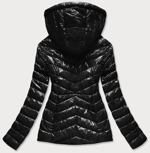 Krótka pikowana kurtka damska z kapturem czarna (can-333)