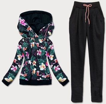 DAMSKI KOMPLET DRESOWY KWIATY CZARNY 1 (AMG887)