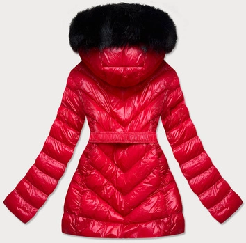 Błyszcząca kurtka zimowa na misiu czerwona (w673)