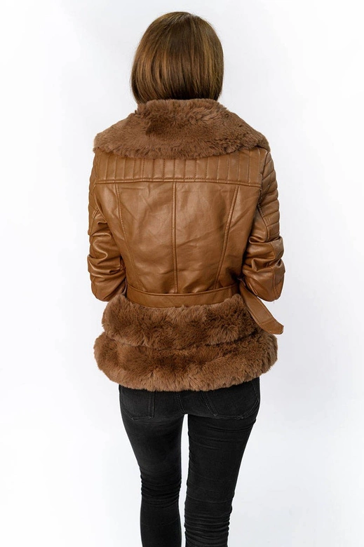 RAMONESKA Z FUTRZANYM KOŁNIERZEM BRĄZOWA (0580)