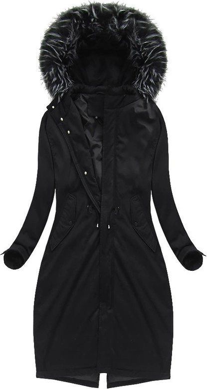 BAWEŁNIANA PARKA Z PUCHEM NATURALNYM CZARNA (7085)