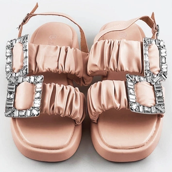 Damskie sandały z cyrkoniami beżowe (cm-62)