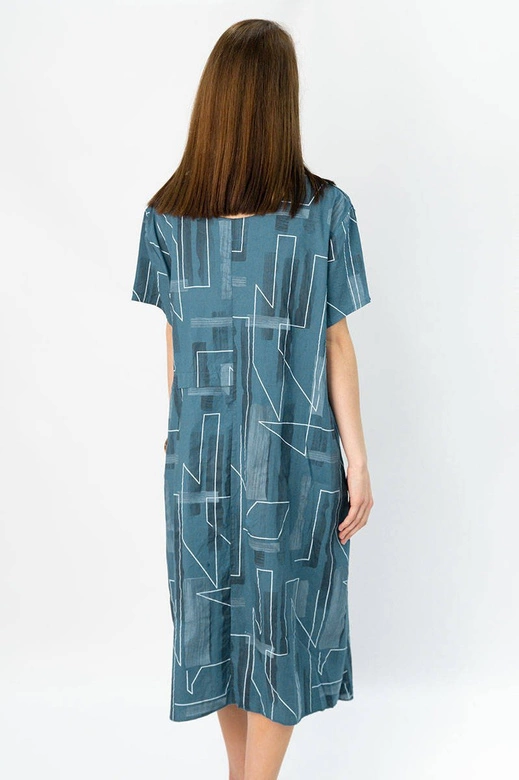 BAWEŁNIANA SUKIENKA OVERSIZE CIEMNONIEBIESKA (340ART)