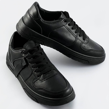 Damskie sznurowane sneakersy czarne (21-q22)