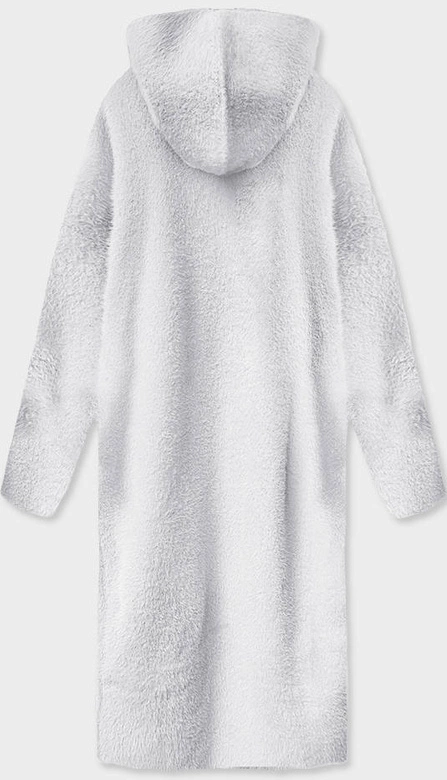 Długa wełniana narzutka alpaka z kapturem jasnoszara (M105-1)