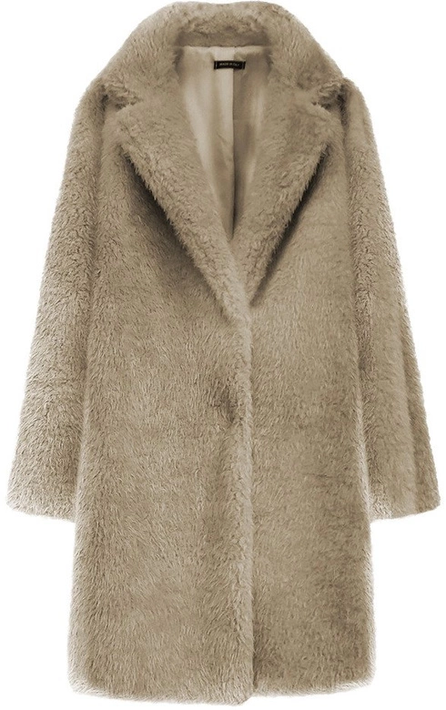 FUTRZANY ZIMOWY DAMSKI PŁASZCZ Z KIESZENIAMI BEŻOWY (461ART)