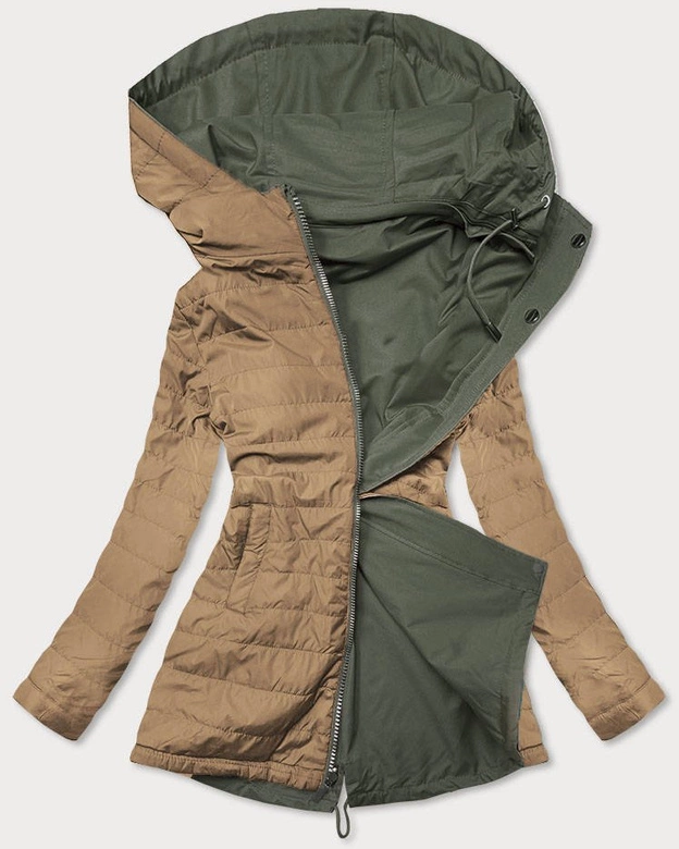 DAMSKA KURTKA DWUSTRONNA KHAKI-BEŻ (BH2016)
