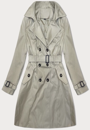 Klasyczny trencz do połowy uda ciemny beż (2696#-5)