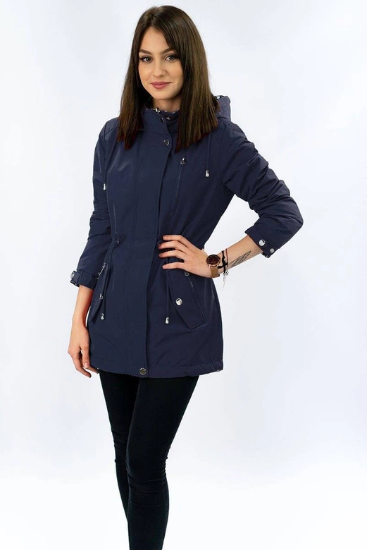 Dwustronna kurtka parka damska granatowa/kropki (w662)