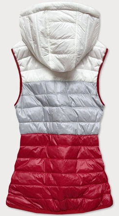 Kamizelka damska z kapturem biały-szary-czerwony (6304)