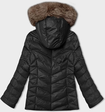 Krótka kurtka zimowa z kapturem czarny-beż (5M3138-392B)